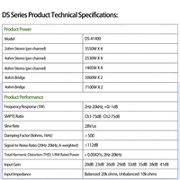 Amplificateur de puissance professionnel classe D bDS41400 4x1405W 8 ohms, enceintes métalliques, équipement audio