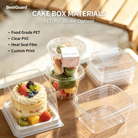 Barquette d'emballage alimentaire en PET transparente, jetable, recyclable, épaisseur 1 mm, pour pâtisseries fraîches, type coquille, personnalisable