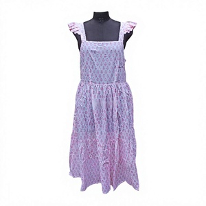 Women 100%Cotton Sweet Floral Print Chiffon Maxi <b>Dress</b> With Ruffles <b>Elastic</b> Waist A-Line Loose Fit Summer Casual <b>Dress</b> - Product Image 1