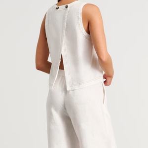 Conjunto de Vestido de Verano de Lino de 2 Piezas para Mujer, Venta Caliente OEM 2025, Top Casual sin Mangas y Falda Maxi Escalonada con Patrón Liso - Product Image 2