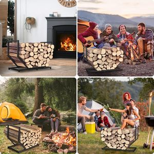 <b>Firewood</b> Storage <b>Rack</b> Carbon Steel Black Indoor Outdoor Fireplace Accessory - Product Image 4