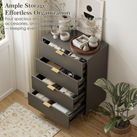 Commode de rangement haute moderne à 4 tiroirs, réglable, avec pieds en métal doré, pour chambre et salon, rayures grises