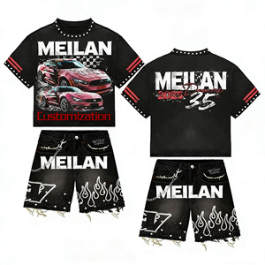 Set di t-shirt senza maniche da <span class=keywords><strong>uomo</strong></span> personalizzato gilet in maglia traspirante stampa grafica estiva a due pezzi con strass Street Design allentato - Product Image 1