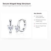 Boucles d'oreilles créoles personnalisées en argent sterling 925 avec moissanite en forme de cœur, bijoux fins S925 pour femmes