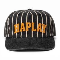 Casquette de baseball déstructurée à rayures verticales de haute qualité avec logo brodé personnalisé, 5 panneaux, en coton lavé, style pinstripe sport