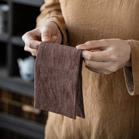 Serviette de thé carrée en lin matcha tissée vintage, absorbante, pour la cérémonie du thé chinois et la décoration de table