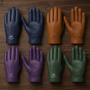 Leather <b>Touchscreen</b> <b>Gloves</b> Wrist Length Plain Style Fur Lined Eco-Friendly Daily Use Four Seasons Warmth Protection Navy Brown - Product Image 4