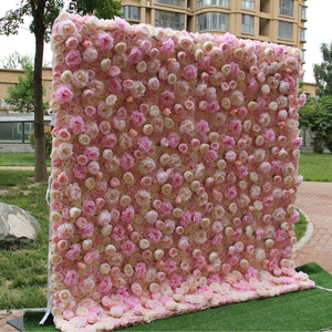 Paneles Decorativos de Pared de Flores de Seda para Bodas de Lujo, Diseño Floral de Rosas, 3D Enrollables, Color Rosa Pálido, Fondo de Flores Artificiales - Product Image 1