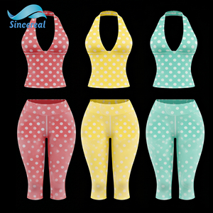 Completo coordinato due pezzi a pois: Top corto senza maniche con scollo all'americana e pantaloncini <span class=keywords><strong>mini</strong></span>, comodo, elasticizzato, <span class=keywords><strong>sexy</strong></span>, perfetto per feste e club. - Product Image 1