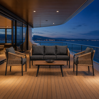 Ensemble de canapés d'extérieur modernes avec structure en aluminium thermolaqué, meubles de patio en corde d'oléfine tressée et table basse en WPC