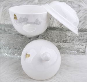 Ensemble de chauffe-plats en céramique à motif paysage chinois, soupière en porcelaine avec base chauffante et couvercle pour banquets d'hôtel - Product Image 2