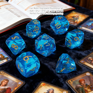 Ensemble <span class=keywords><strong>de</strong></span> dés DND en résine bleu clair à facettes diamantées, Sky Prism 7 pièces, dés polyédriques, dés RPG en résine pointus, vente en gros - Product Image 4