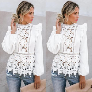 RNSHANGER <strong>Boho</strong> Women Long Sleeve Floral Lace <strong>White</strong> <strong>Tops</strong> Blouses Hollow Out Autumn Beach Elegant Long Sleeve Female Shirt - Product Image 2