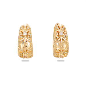 Orecchini a Cerchio in Oro Bianco E4485 con Design Floreale in Diamanti, Gioielli Classici da Donna - Product Image 1