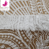 HY2754 nigéria haut de gamme nouvelles perles de luxe blanches paillettes dentelle de mariée avec tissu de robe de mariée en tulle perle