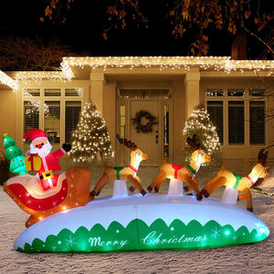 3m Eco-friendly American Style Christmas Gonflable Outdoor Three Reindeer Sleigh Carrying Santa Claus Gift Box Air Decoration - Product Image 1