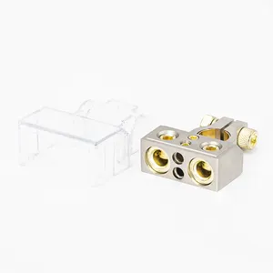 0/4GA DC Power Distribution Block 12 Volt Battery Terminal Connectors Sliver Color Golden Nut Battery Clamp Connectors