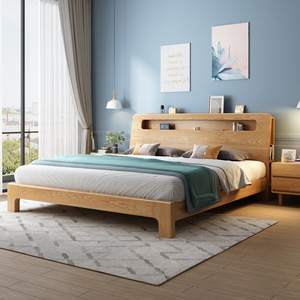 Modern Nordic Solid Wood Platform <b>Bed</b> Ash 1.5M 1.8M <b>Space</b> <b>Saving</b> Bedroom Furniture - Product Image 3