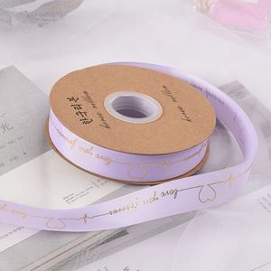 Ruban gros-grain personnalisé de 2,5 cm de large, 33 yards, motif Cœur Battement, doré à chaud, pour emballage cadeau de mariage et bouquets de mariée - Product Image 4