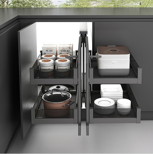 Organisateur de <span class=keywords><strong>garde</strong></span>-<span class=keywords><strong>manger</strong></span> modulaire Accessoires de rangement pour cuisine Panier d'angle Organisateur d'armoire coulissant Panier à vaisselle Tiroirs de cuisine - Product Image 2