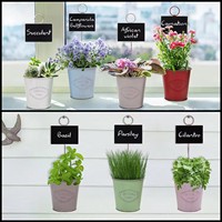 Pot Tanaman Logam dengan Dudukan Papan Tulis, Ember Bunga Gaya Pedesaan, Pot Hias untuk Pernikahan, Pesta & Dekorasi Rumah