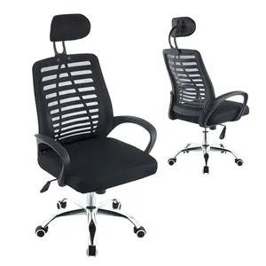 Silla de oficina reclinable y ergonómica, sillón de oficina de tela de malla completa con reposacabezas, barato