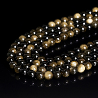 JD GEMS Vente en gros Perles rondes en obsidienne glacée noire, or et argent de 4mm, 6mm, 8mm, 10mm, 12mm certifiées CNAS pour la fabrication de bijoux DIY