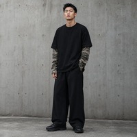 T-shirt à manches longues camouflage double couche, épaules tombantes personnalisées, unisexe, style hip-hop streetwear, vente en gros