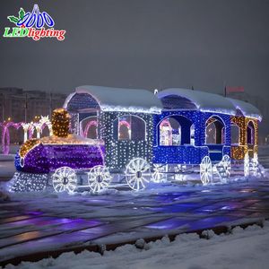 Décoration lumineuse de Noël personnalisée pour spectacle de <span class=keywords><strong>festival</strong></span> en plein air, lumière géante en forme de <span class=keywords><strong>train</strong></span> de Noël 3D - Product Image 1