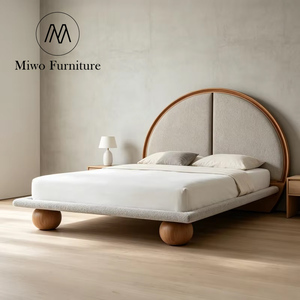 Modern Designer French Bedroom Villa Homestay Solid Wood Upholstered Double <strong>Bed</strong> Hotel <strong>King</strong> <strong>Size</strong> Wooden Round Headboard <strong>Bed</strong> - Product Image 2