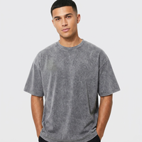 T-shirt imprimé à manches régulières surdimensionné pour homme, 100% coton tricoté, col rond, décontracté, gris