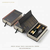 Caja de Cartón de Lujo con Forma de Libro para Alcohol y Champán, Inserto de Espuma, Caja Personalizada para Botella de Vino con Lámina Dorada y Cierre Magnético
