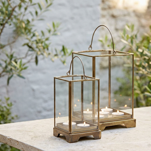 Wholesale Square Modern Brass Metal Frame Clear Glass Hurricane Candle Holders for Weddings Decoration - Product Image 3