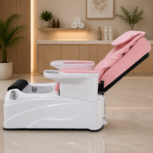 Professional Pedicure Spa Chair with Pink Cushioned Seat Ergonomic High Backrest and Foot <b>Bath</b> for Salon Pedicure Studio - Product Image 3
