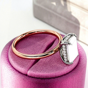 3 Carat Emerald Cut Lab Created Diamond Hidden Halo Engagement <b>Ring</b> Floral Anniversary Wedding 14k/18k Solid Gold IGI Certified - Product Image 3