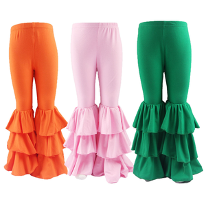 Pantaloni a Tre Strati con Orlo Arricciato per Bambina, Leggings Svasati in Cotone per Neonata, Ideali per il Ritorno a Scuola - Product Image 3