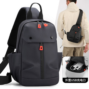 Men's Chest Bag Gray Black Green Blue Solid Color With Usb Charging Port Outdoor Sports Cycling Crossbody Bag - Product Image 2