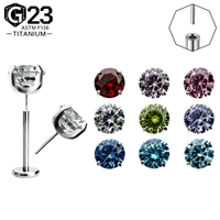 Perhiasan Tindik Titanium ASTM F136 Model Mangkuk dengan Zirkon Putih 5A untuk Hidung, Bibir, Helix, Conch, dan Anting