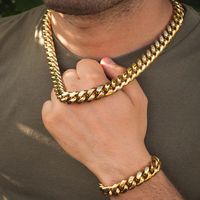 Collier Hip Hop pour Homme, Chaîne en Acier Inoxydable, Chaîne Solide en Or, Chaîne Cubaine Miami Hip Hop, Chaîne en Or 18k14k