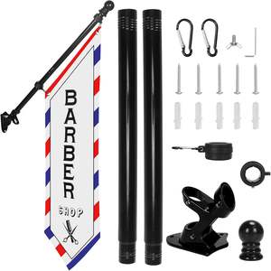 علم صالون حلاقة مثلث الشكل مزدوج الجوانب مع طقم عمود مفتوح وحامل جداري للاستخدام الخارجي، مصنوع من البوليستر السميك ثلاثي الطبقات، لافتة حلاقة للأعمال التجارية - Product Image 5