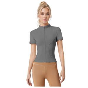 Nuovo Arrivo Grande Successo Maglietta Sexy a Maniche Corte con Cerniera ad Asciugatura Rapida Abbigliamento Sportivo da <span class=keywords><strong>Donna</strong></span> per <span class=keywords><strong>Fitness</strong></span> e Yoga Top da Yoga - Product Image 4