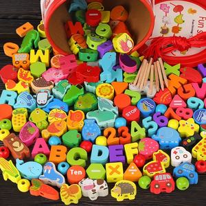 Blocs de construction éducatifs en bois et perles de ficelle jouet d'éducation précoce pour les nourrissons jeunes enfants âgés de 2-3-4 ans pour les demi-garçons - Product Image 1