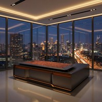 Bureau de direction de luxe avec hub d'alimentation intégré, finition cristal, bois de placage naturel, MDF E1, mobilier de direction