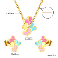 Ensemble de bijoux papillon et poney en acier inoxydable pour filles, cadeau, collier et boucles d'oreilles tendance, style enfant