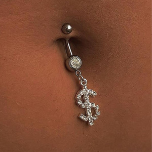 QIFEI Hiphop dollar buikknop ringen <span class=keywords><strong>punk</strong></span> strass hangende buikpiercing sieraden buikketting - Product Image 2