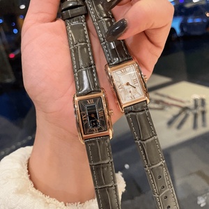 Montre à quartz rectangulaire pour femme, couleur or rose, avec cadran à chiffres romains et bracelet en cuir gris à motif crocodile Longinesing - Product Image 2