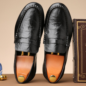 Chaussures en cuir à enfiler pour hommes, mocassins noirs à semelle souple, chaussures de mariage formelles pour adultes - Product Image 4