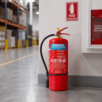 Extincteur à poudre sèche ABC de 9 kg, sécurité incendie industrielle, cylindre en acier au carbone rouge avec tuyau et manomètre