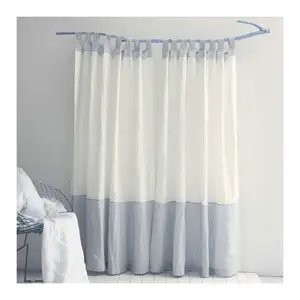 纯亚麻块窗帘，带两种颜色的农家卧室双层遮光面板背面白色亚麻衬里