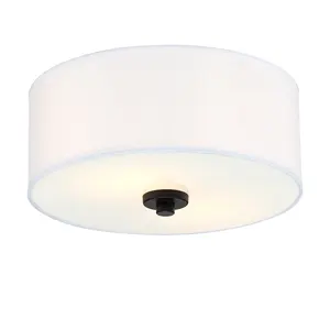 Decorative ceiling 2-light flush mount white fabric shade brushed nickel black bronze finish ceiling light glass panel